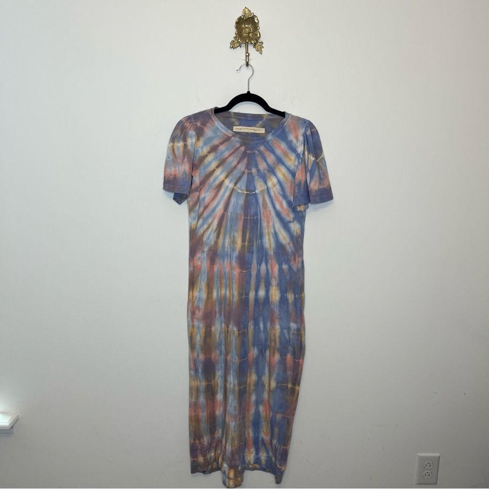 Raquel Allegra Tie-Dye Maxi Dress in Blue, Pink, Yellow